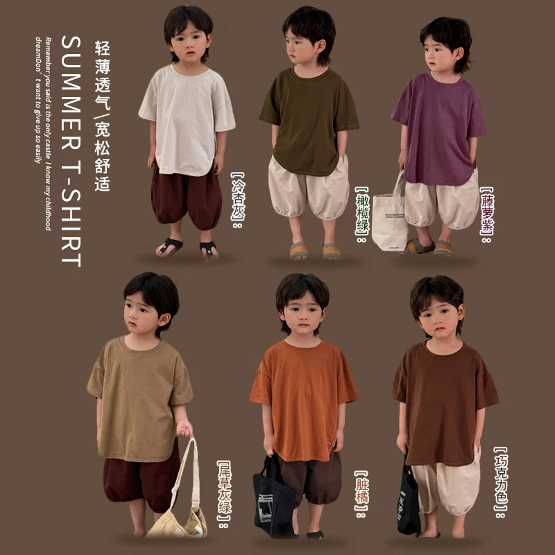 《夏上新》森系童装t恤洋气男童女童麻棉短袖凉快透气上衣25XL912