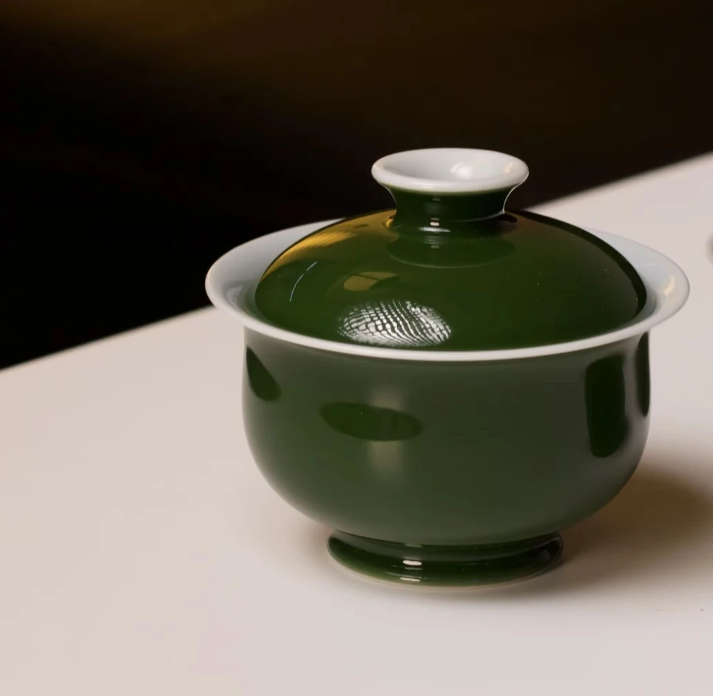 翡冷翠祖母绿文艺浪漫优雅气质青云茶斋陶瓷茶具元宝盖碗