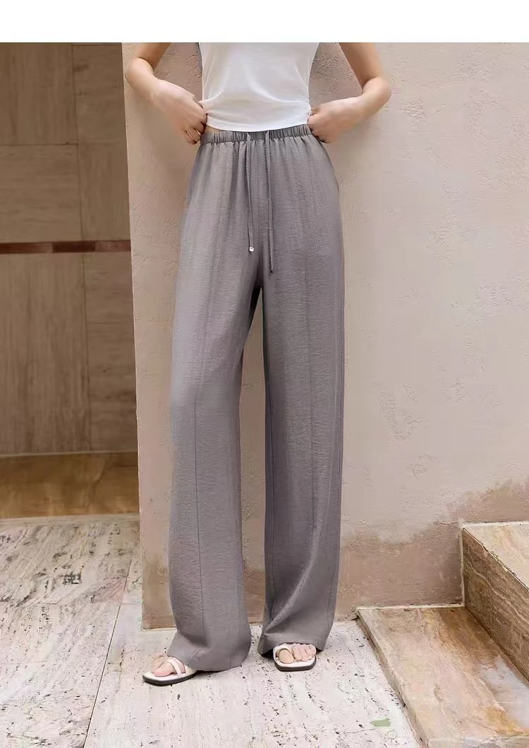 2346原单商场同款 时尚 休闲 垂感宽松直筒亚麻 松紧腰阔腿裤