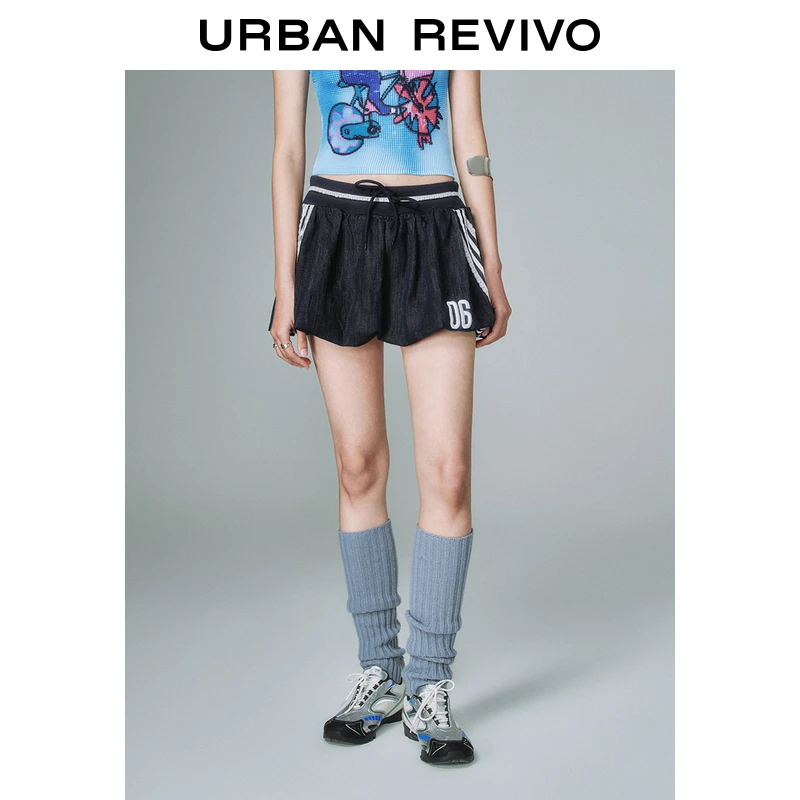 UR2025春季新款女装欧若风芭蕾运动风撞色刺绣牛仔半裙UYV850033