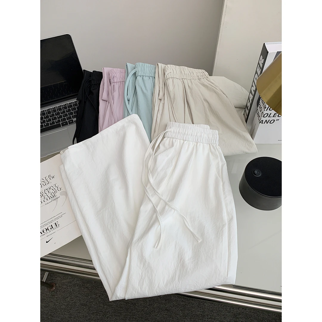 百搭松紧腰山本阔腿裤女夏慵懒风直筒拖地垂感休闲九分裤