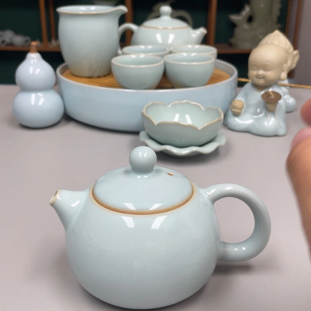 观***心瓷天青色瑕张君老师西施壶