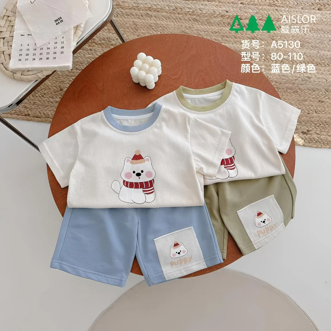 男童宝宝帅气薄款时尚夏季套装顽皮大白熊短袖套25新款小男孩夏装
