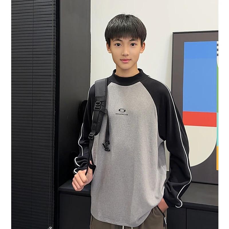 DS153小赖家青少年冬季秋冬保暖双面绒打底百搭宽松磨毛男童T恤