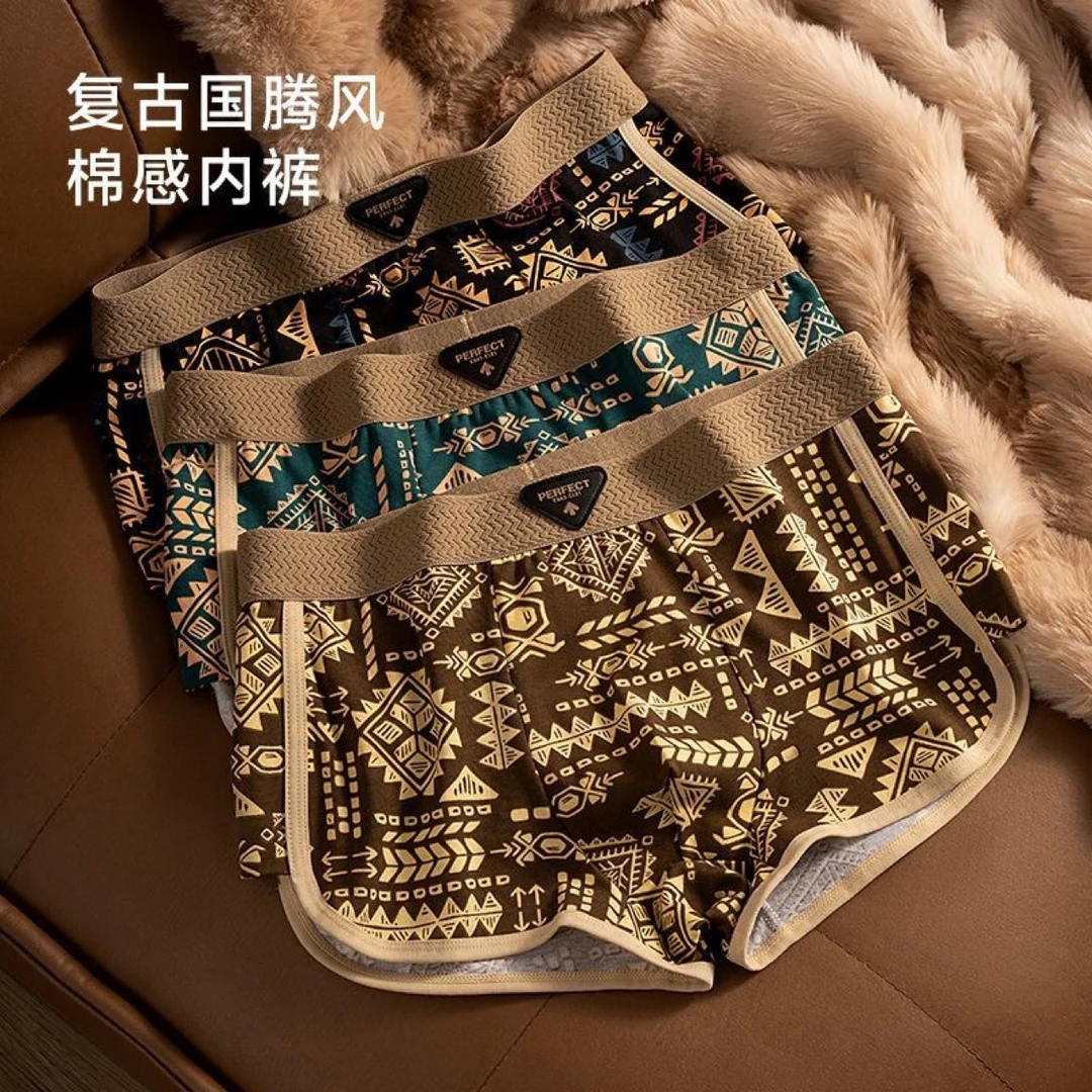男士内裤纯棉阿玛雅平角裤透气四角裤潮流美式复古民族风