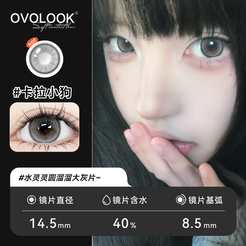 OVOLOOK千禧风御姐黑灰卡拉小狗美瞳大直径款半年抛近视隐形眼镜