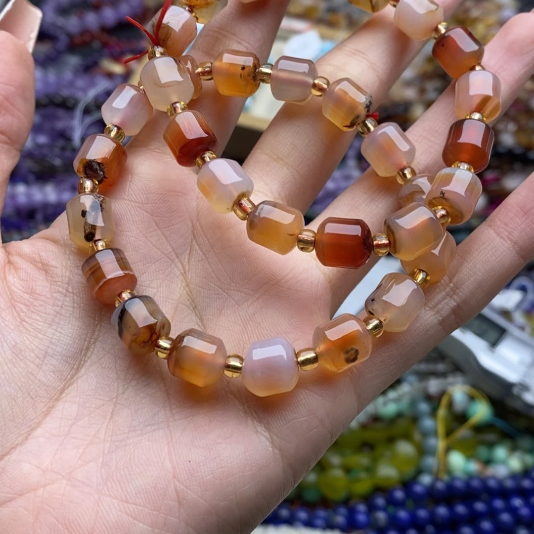 玛瑙/玉髓合金珠宝半成品一条天然玛瑙铃铛手链8x9mm