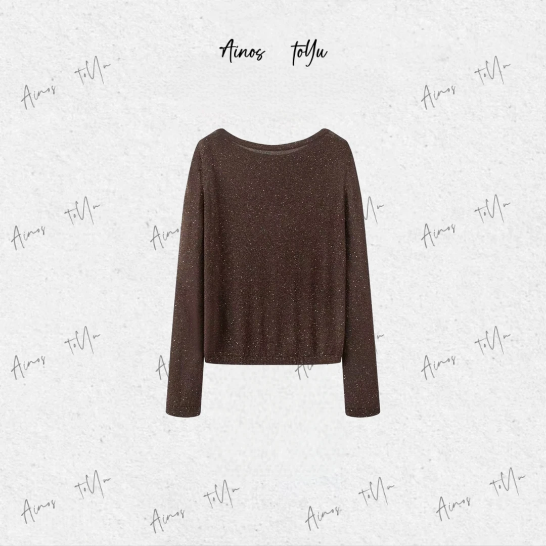 艾家同款秋季毛衣打底衫百搭毛针织衫网红纯色圆领长袖一字领3109