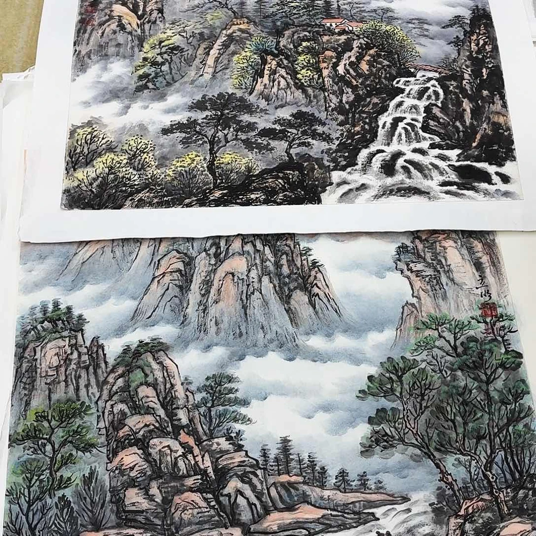 用***8国画四尺斗方山水两张