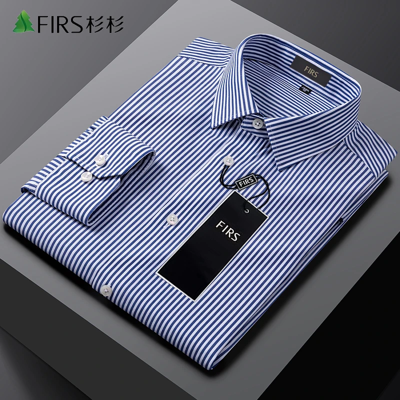 【100支纯棉】杉杉男士夏季透气薄款条纹长袖衬衫衬衣男款男装