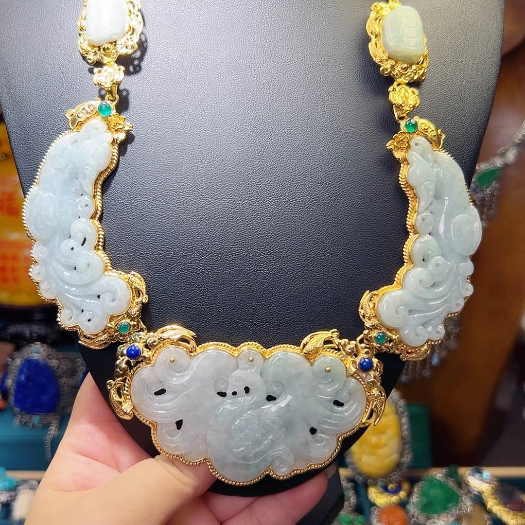 翡翠银S925镶嵌颈饰国风