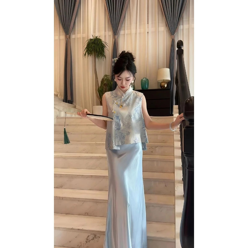 2025秋季新款新中式国风坎肩马夹女士小个子设计感背心上衣套装