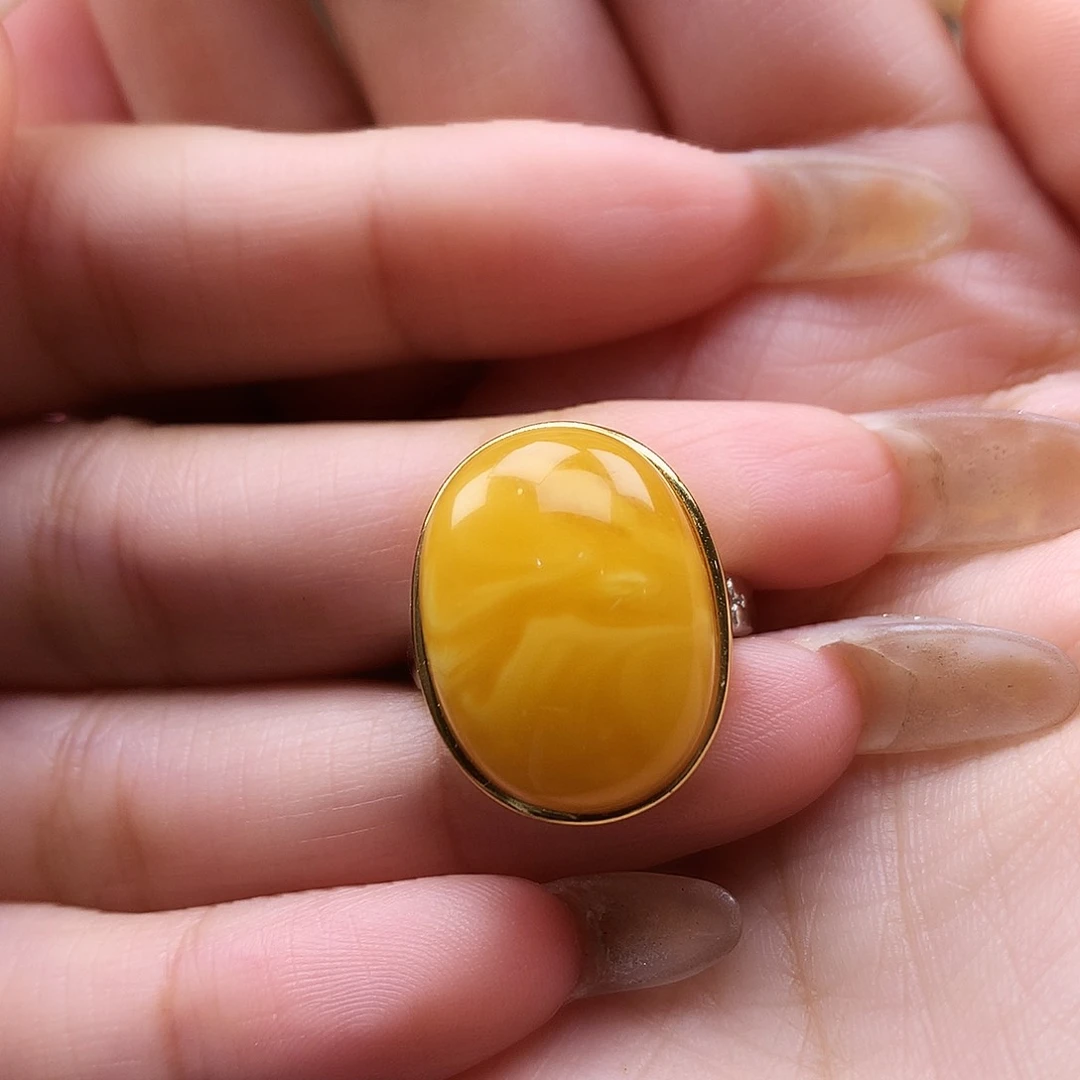 蜜蜡银S925镶嵌戒指戒指