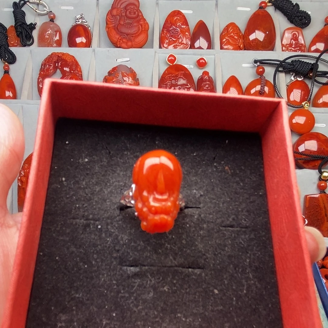 南红玛瑙银S925镶嵌戒指