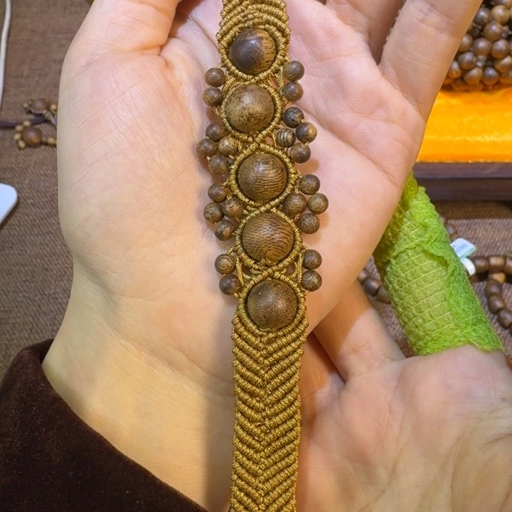 沉香手串高****彩绿奇楠沉香DIY圆珠创意手串1条