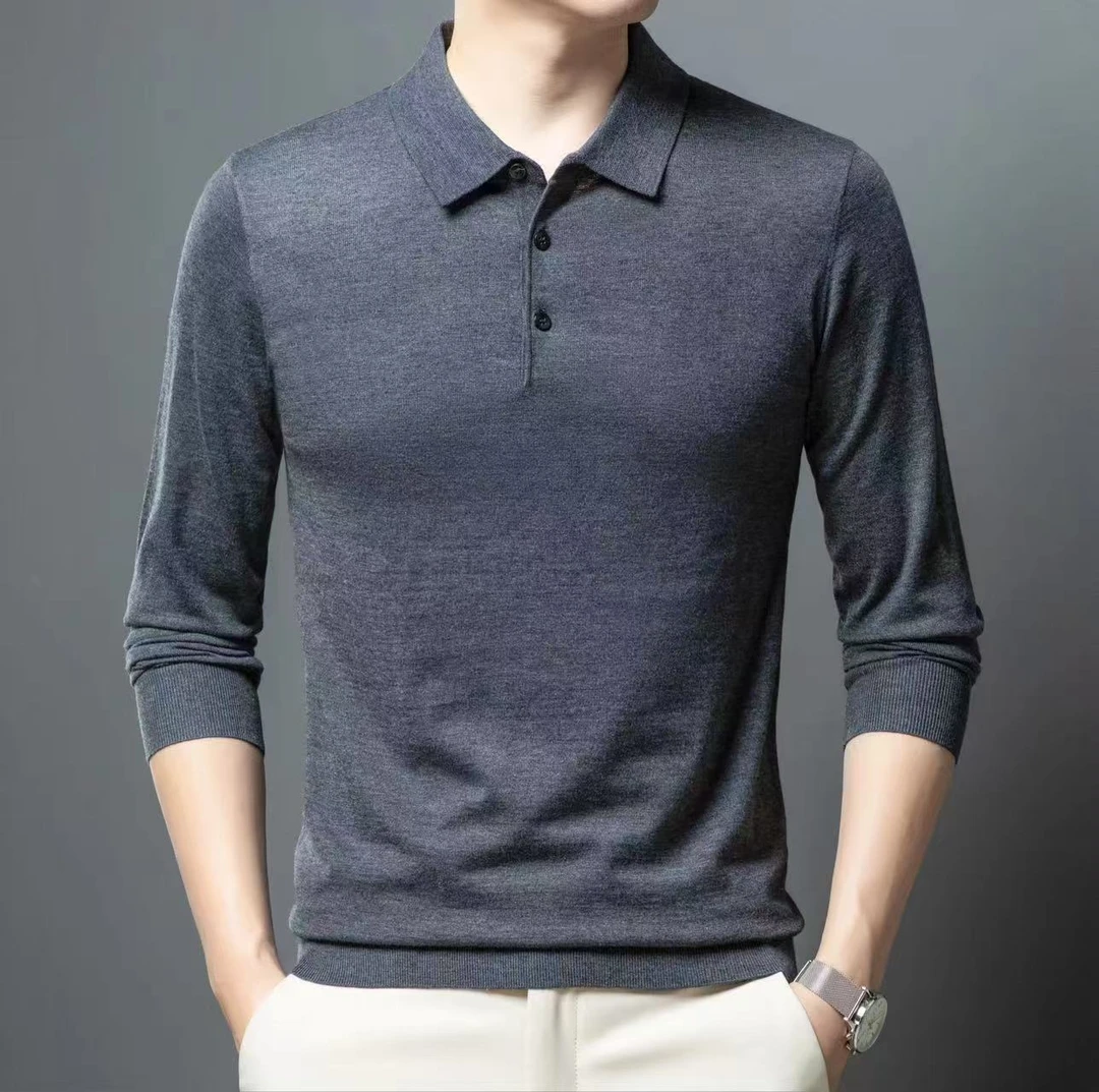 男士春款精纺羊毛POLO领薄打底羊毛衫商务休闲百搭