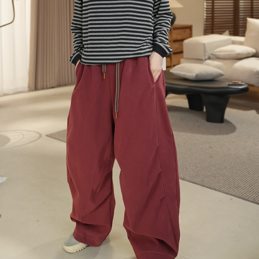 W33-A 百搭休闲中腰休闲裤黑标裤子春秋厚款保暖松紧腰加绒长裤子