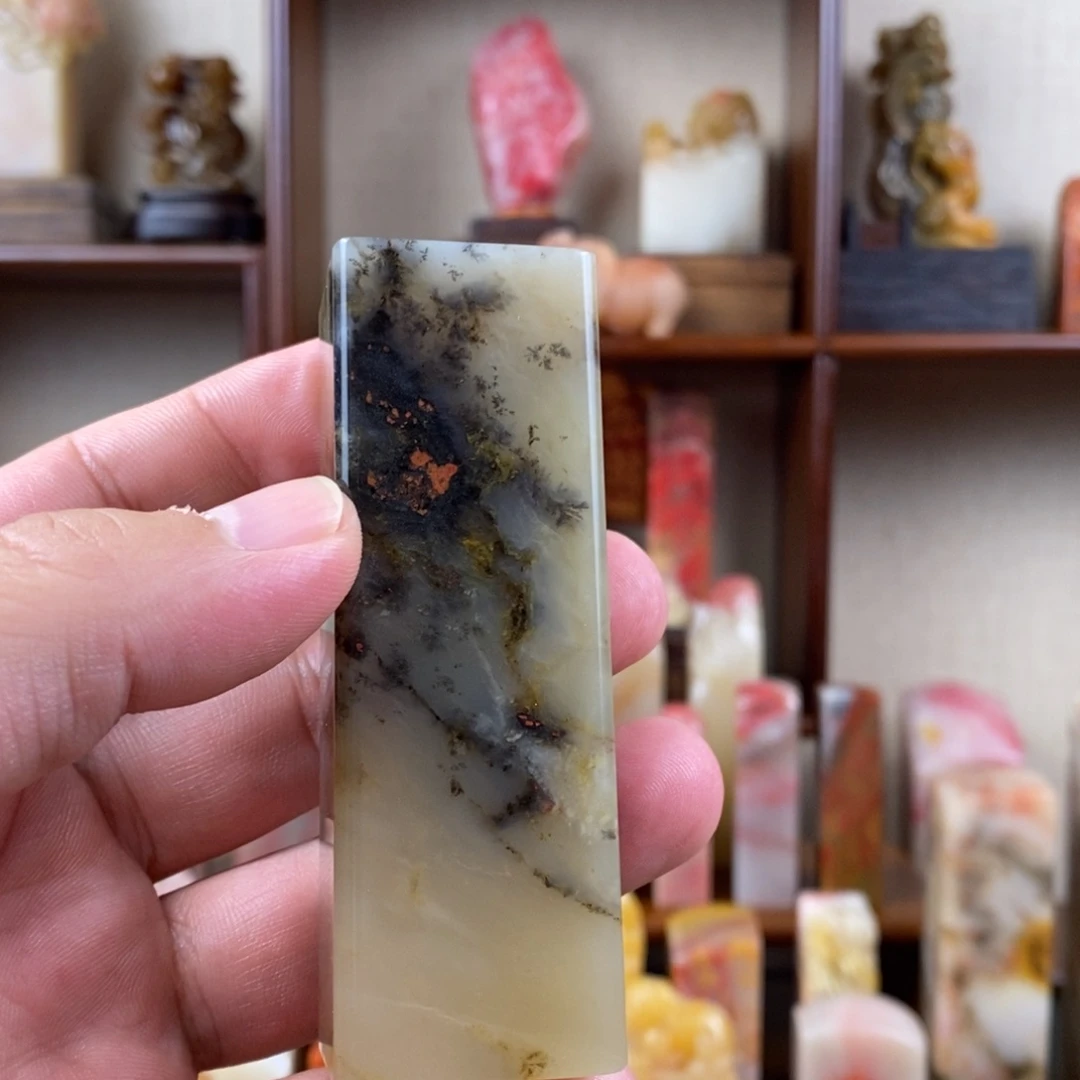 晨***风巴林石印石巴林鸡血水草素章