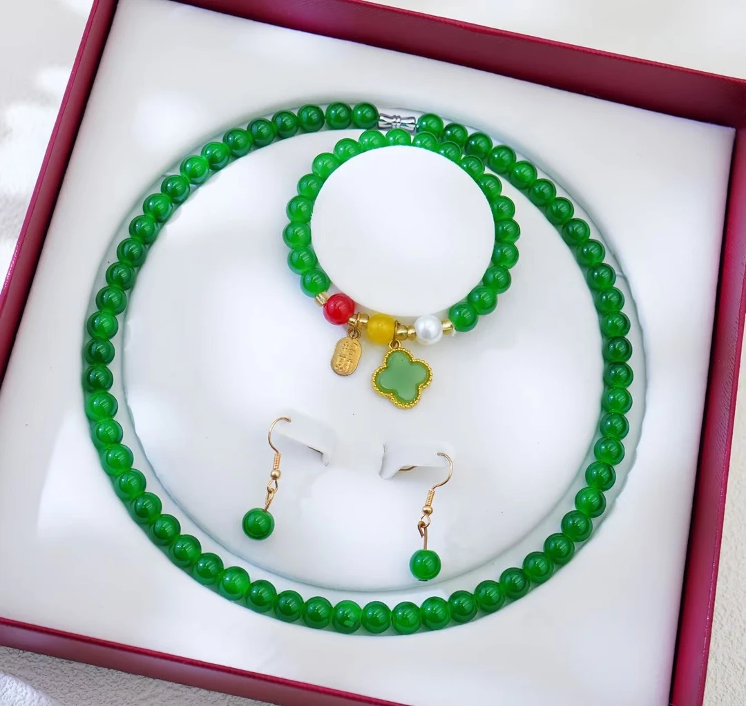 绿色手链耳钉项链三件套ZD0028