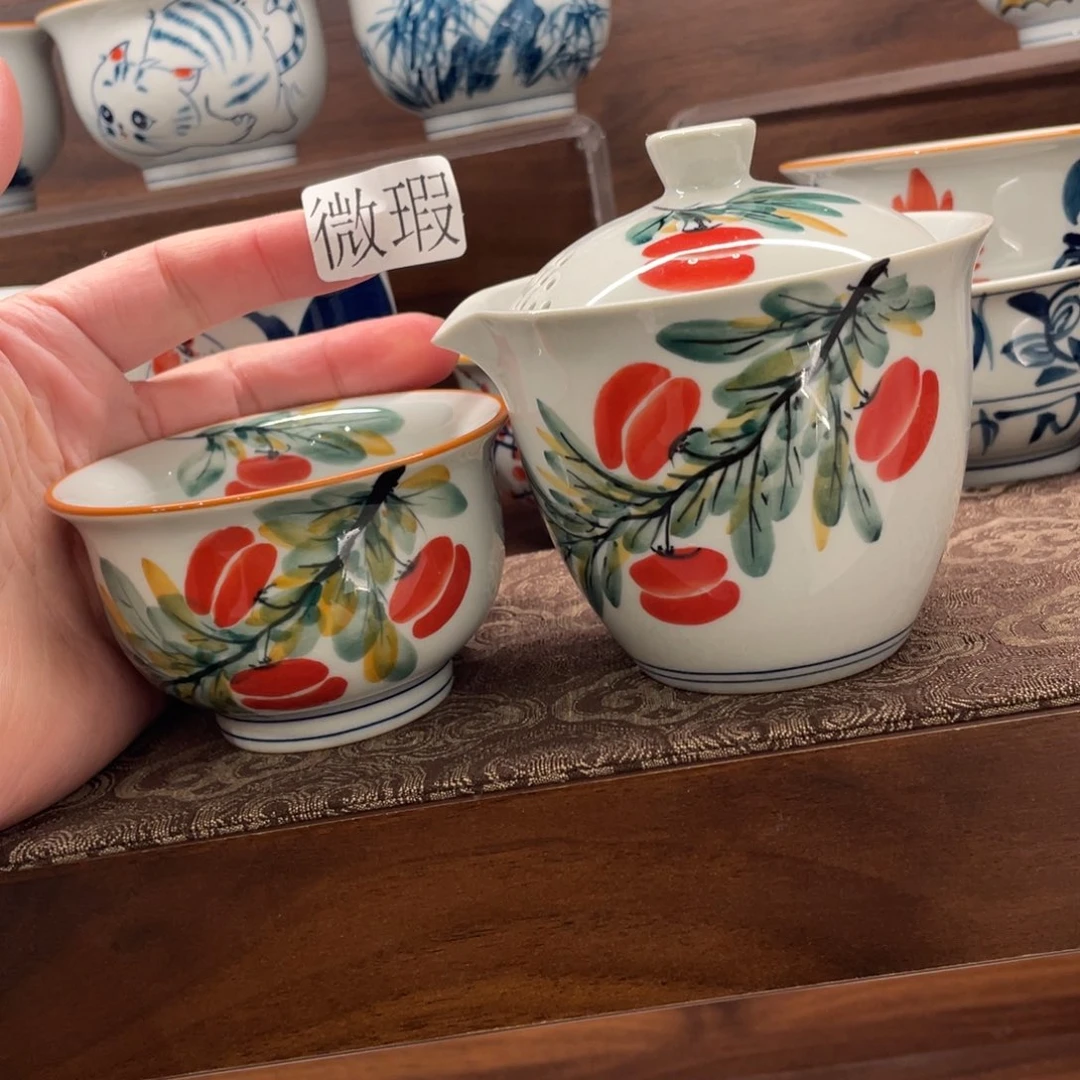 釉下手绘茶具微瑕