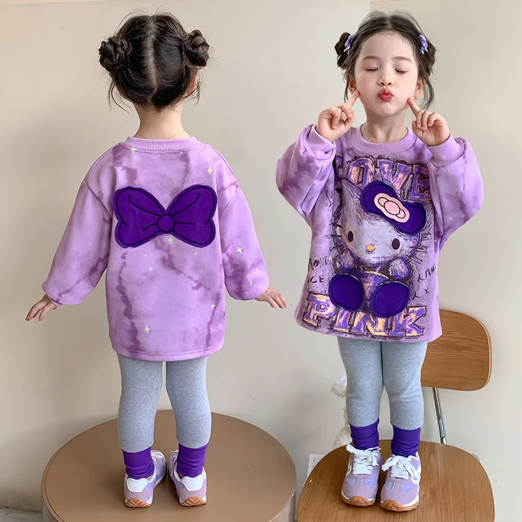 女童秋季套装儿童2025新款扎染猫咪卫衣打底裤两件套女宝秋装衣服