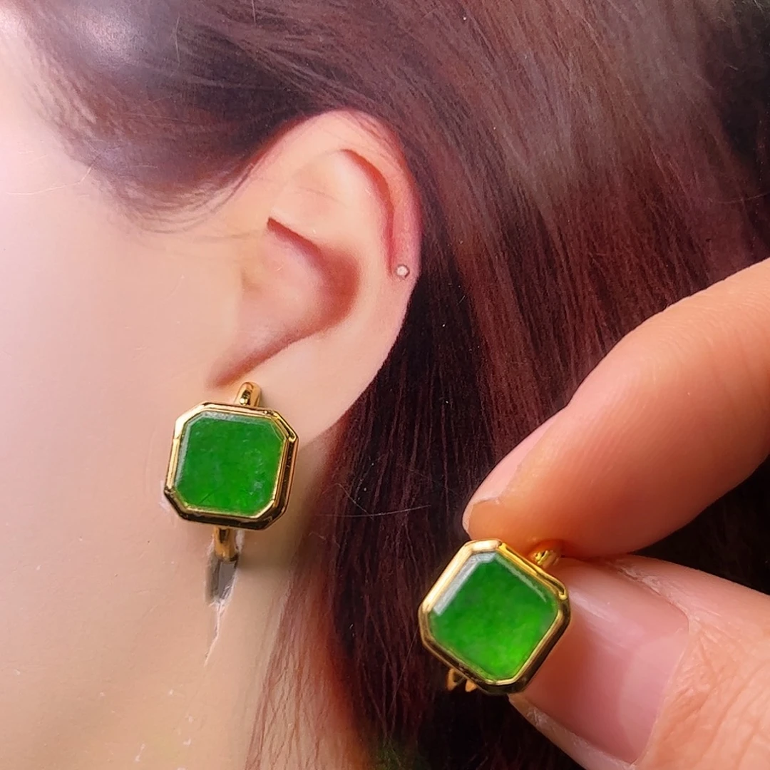 糖***后翡翠18K金镶嵌耳饰耳包