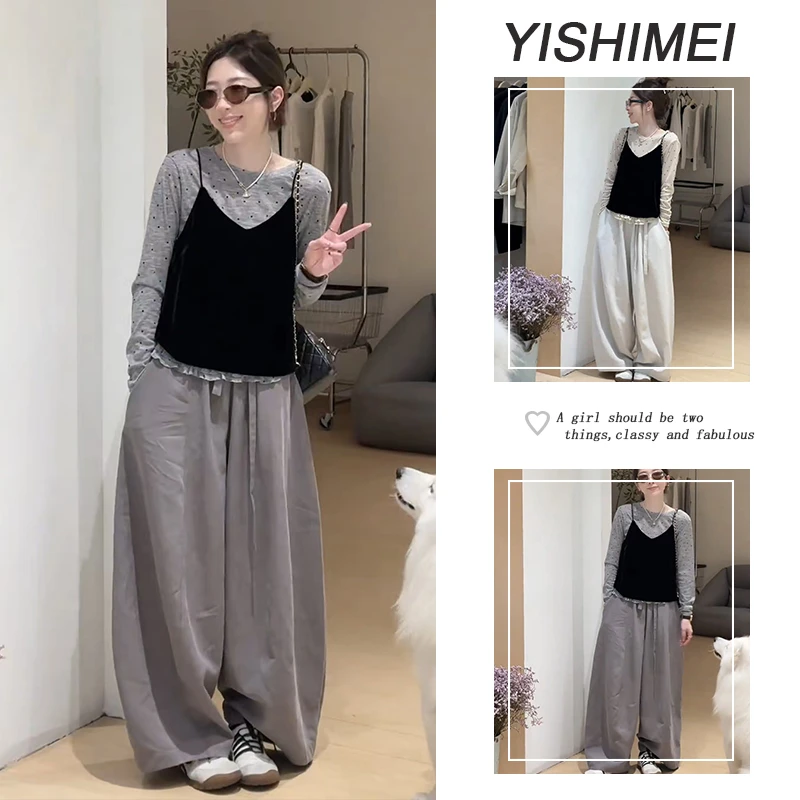 秋季时尚穿搭2025新款韩系百搭长袖波点上衣百搭背心休闲裤三件套