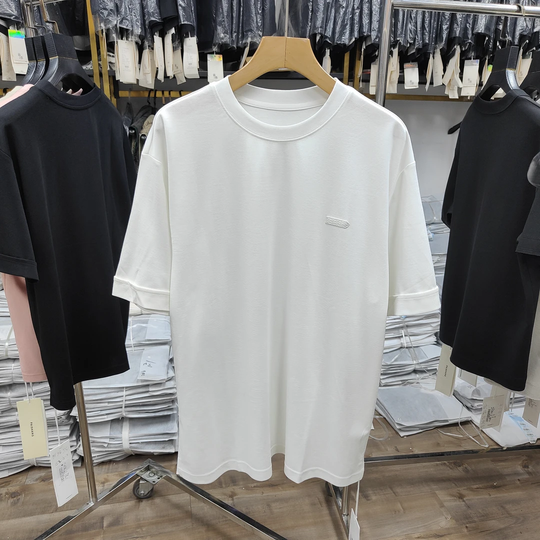 【棉+莱赛尔】提花肌理圆领短袖t恤夏季男士凉感半袖体恤衫1213