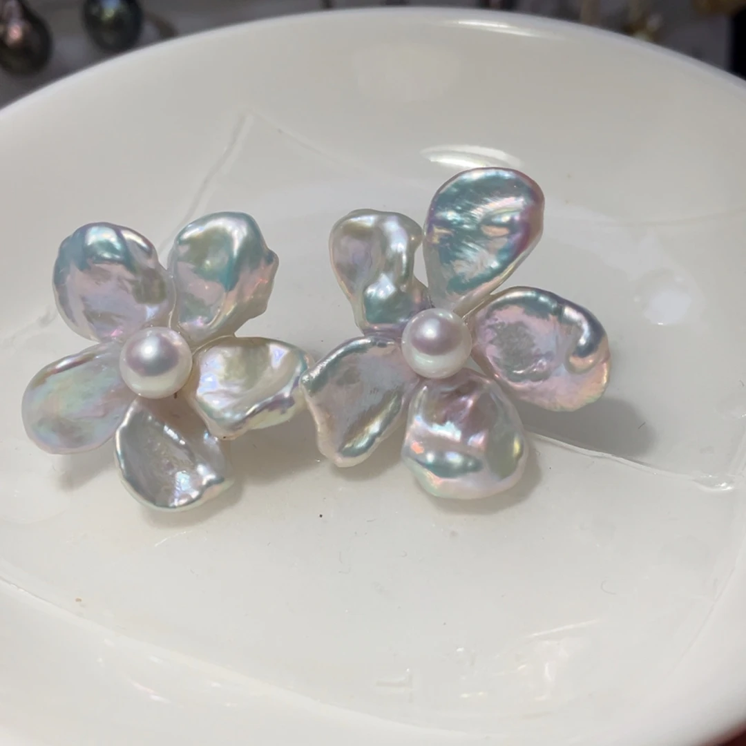 银S925镶嵌耳饰淡水珍珠