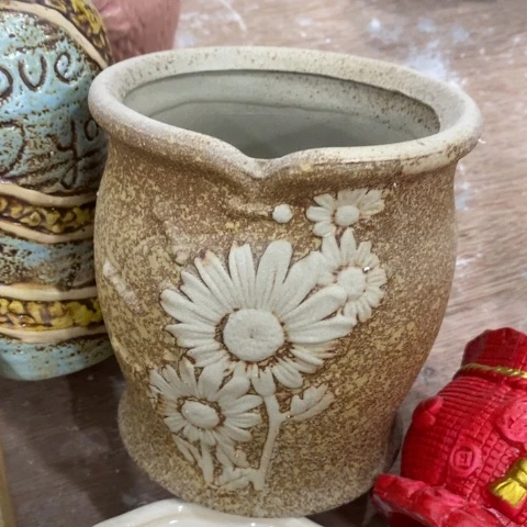 向阳花棕色陶瓷花盆