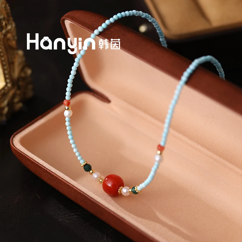 南红相思豆淡水珍珠个性百搭不掉色项链轻奢小众高级感锁骨链