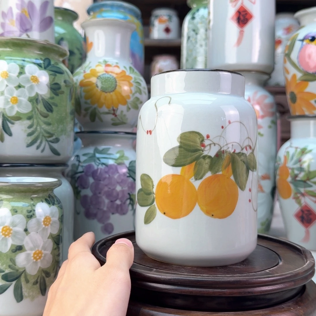 景德镇陶瓷手绘花瓶无孔