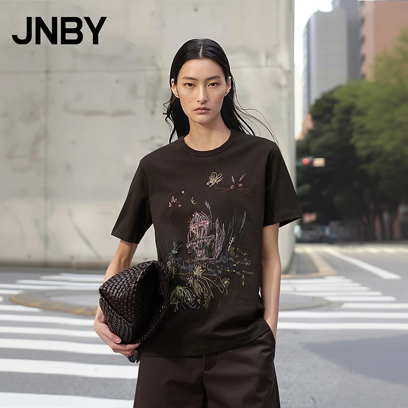 【商场同款新品】JNBY/江南布衣25春圆领T恤女城市刺绣5P3112200