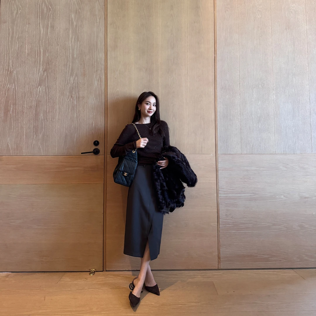 KEEP KAPU靠谱【摩登女主】高智感立体剪裁前开叉长半裙KP253374