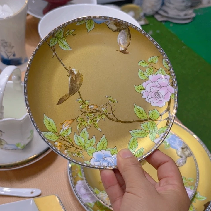 瓷片琴瑟和鸣六寸吐骨碟六个微瑕