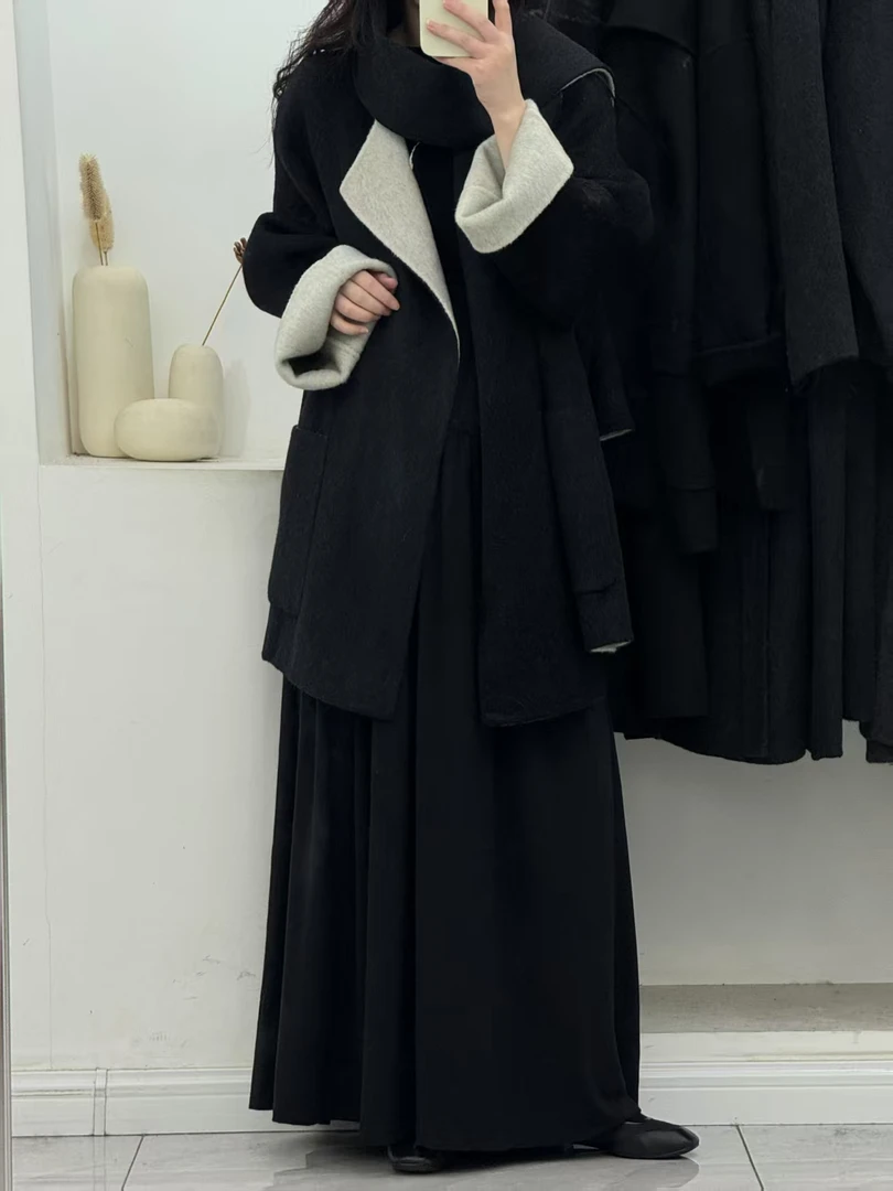 2025早春新款女装双面双色绵羊毛大衣663