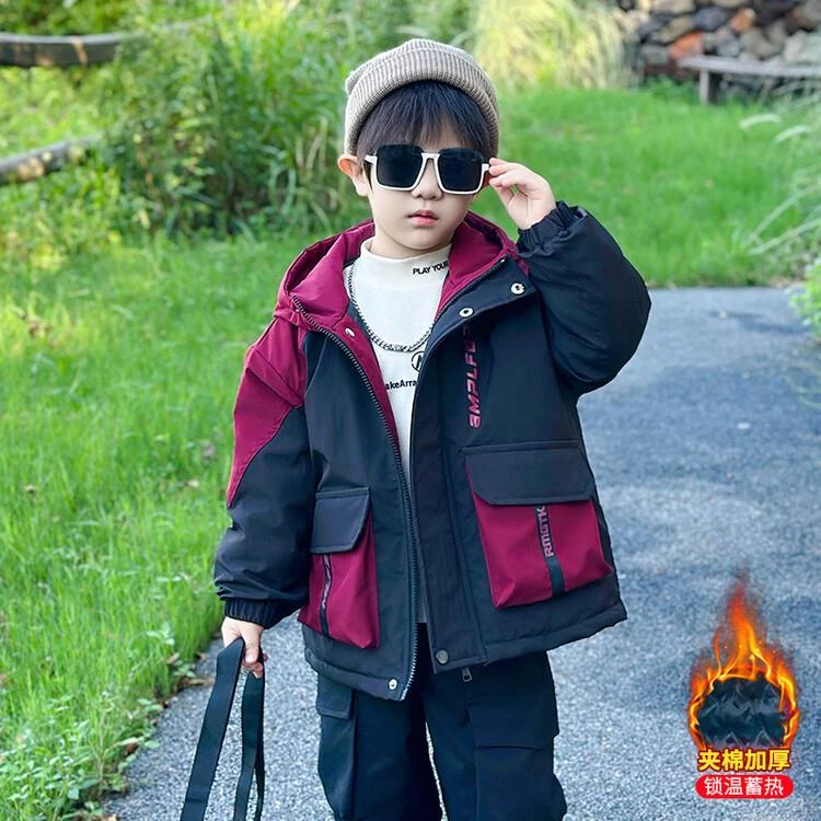 加绒保暖儿童加厚中大童棉花衣宝宝棉袄东北冬季新款拼色夹棉问他