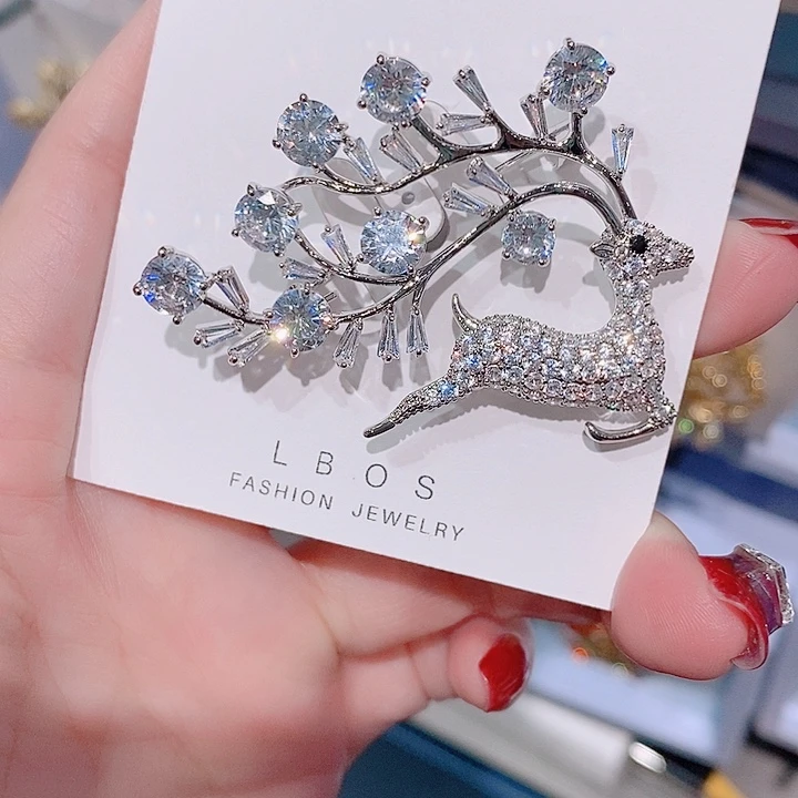 锆石铜合金小鹿胸针 锆石款