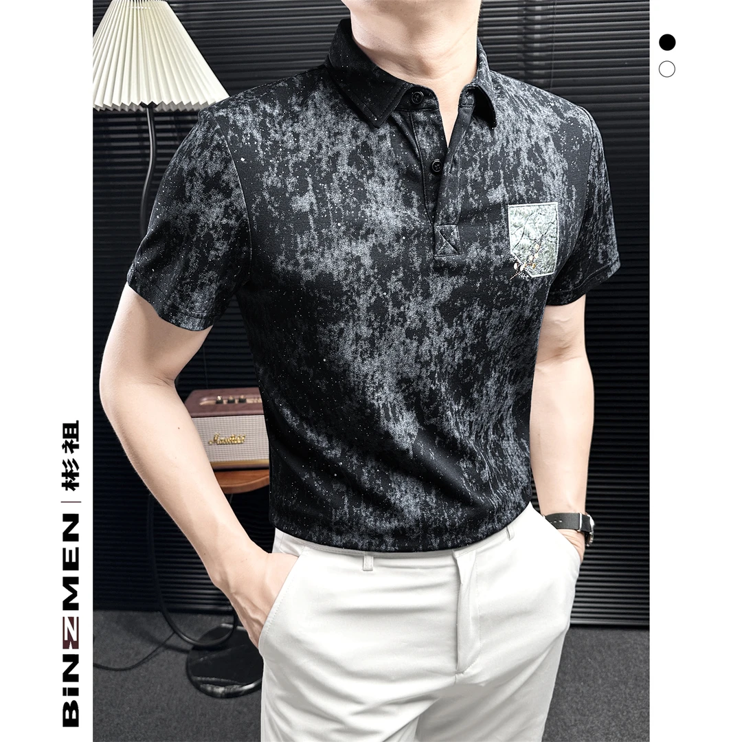 雾影叠染polo衫男短袖男款爆款2025新款夏季商务休闲风高级感男装