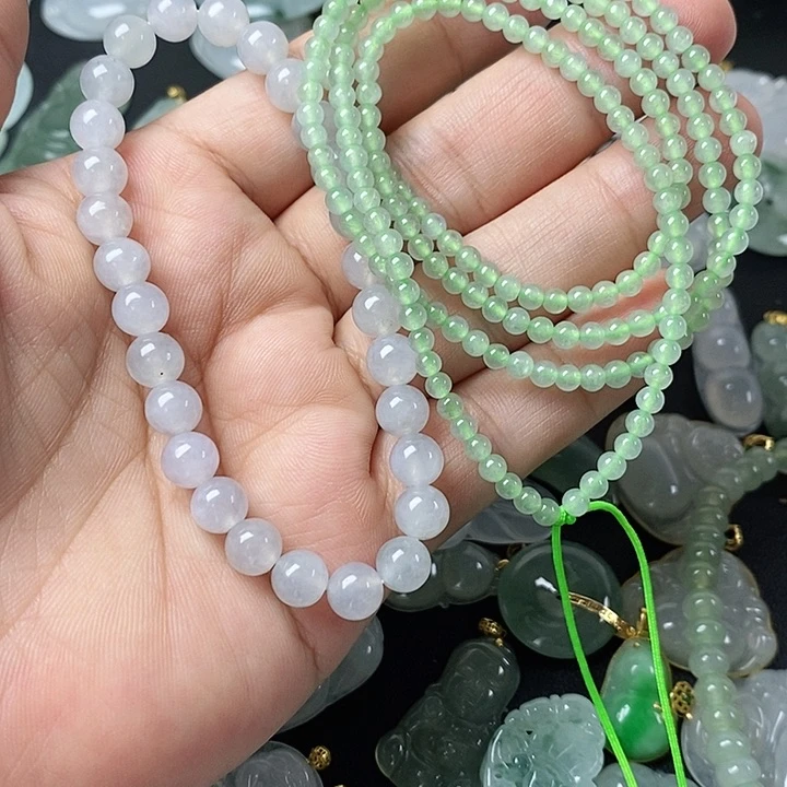 沙***$翡翠未镶嵌颈饰珠链两串