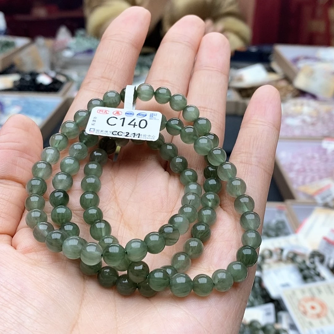 水晶手链未镶嵌梦****8C140绿发晶6.7mm