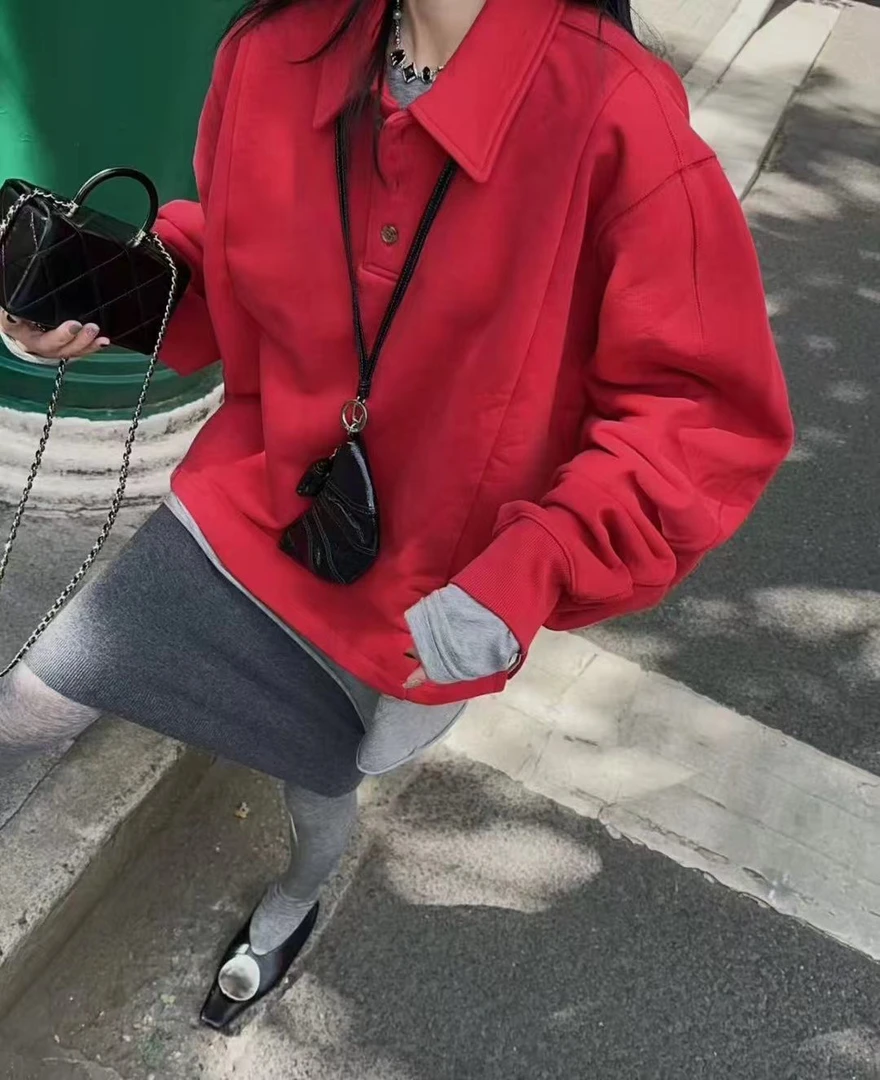 【W_ting】2025新款春款两色元宝polo领卫衣004