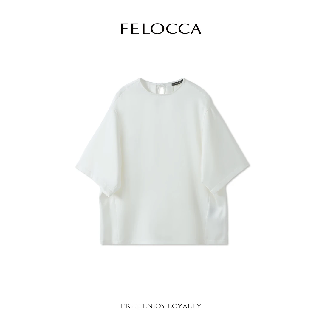 【FELOCCA】珍珠光泽感上衣法式后背织带质感短袖T恤CC2228