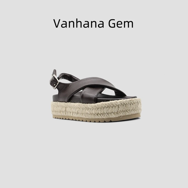 蒂格薇琦 2025新款时尚编织镂空凉鞋厚底百搭交叉绑带女鞋