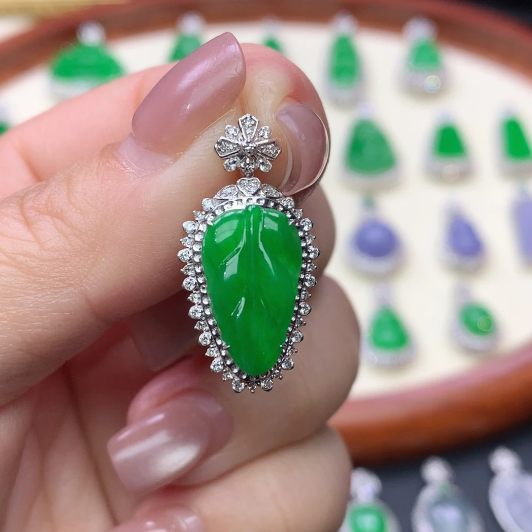 翡翠18K金镶嵌吊坠(不含链)