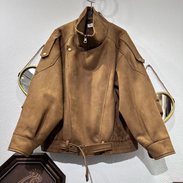 【042】纯色秋冬短外套立领直下摆适中设计师休闲秋季女长袖