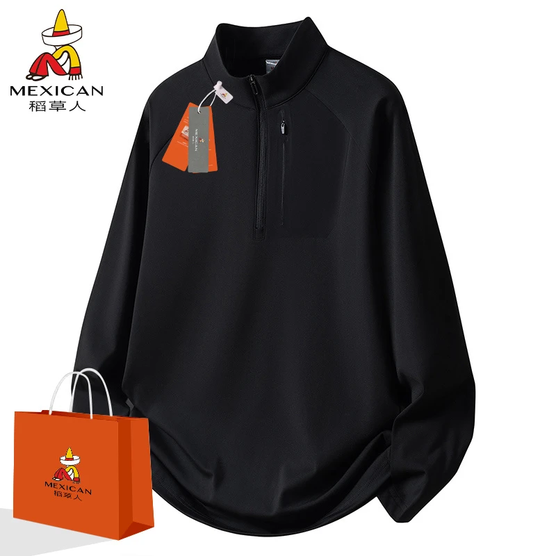 Mexican/稻草人春秋季宽松圆领卫衣百搭半高拉链休闲情侣款打底衫
