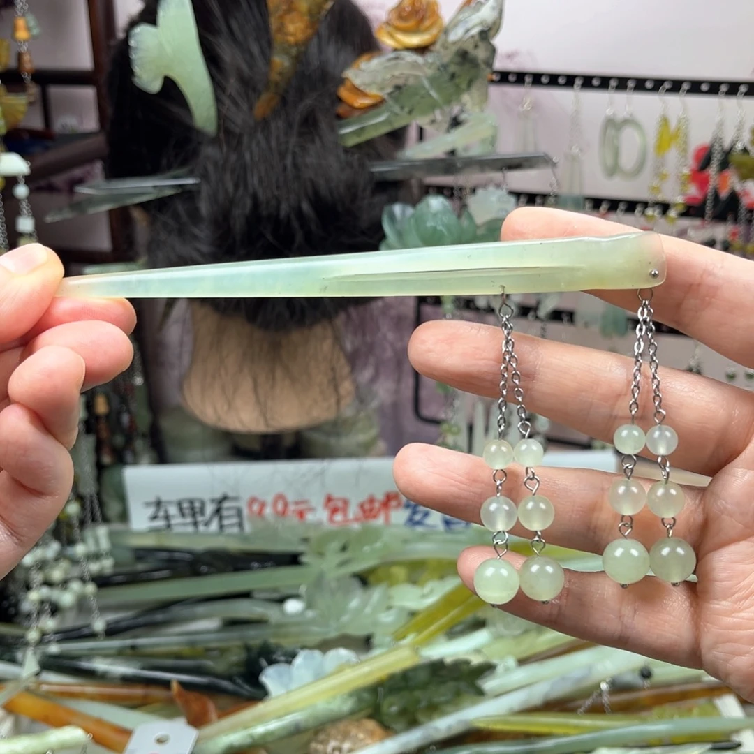 岫玉未镶嵌发饰长度14.5厘米左右