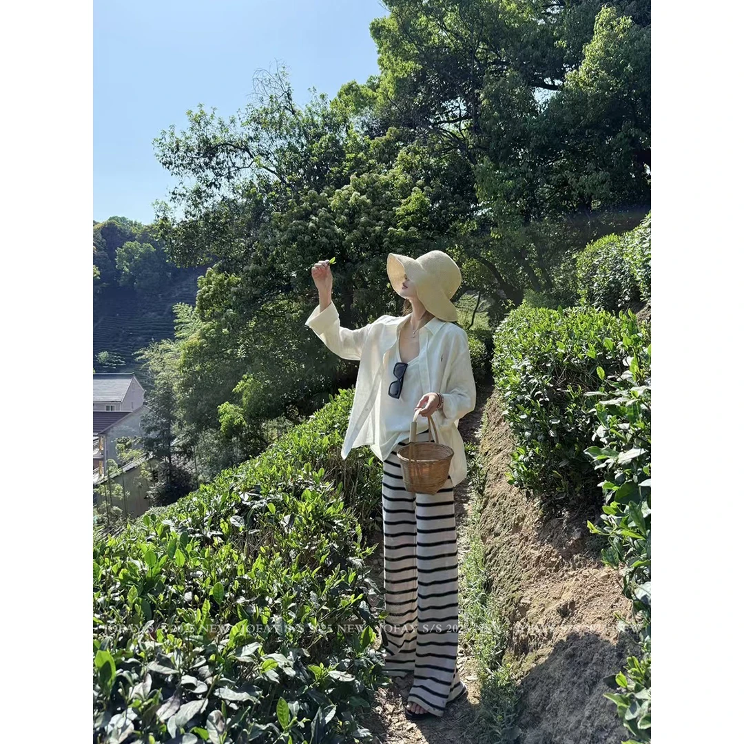 【CHASINGLIGHT】“慢度周末”撞色条纹垂感阔腿裤 K1572