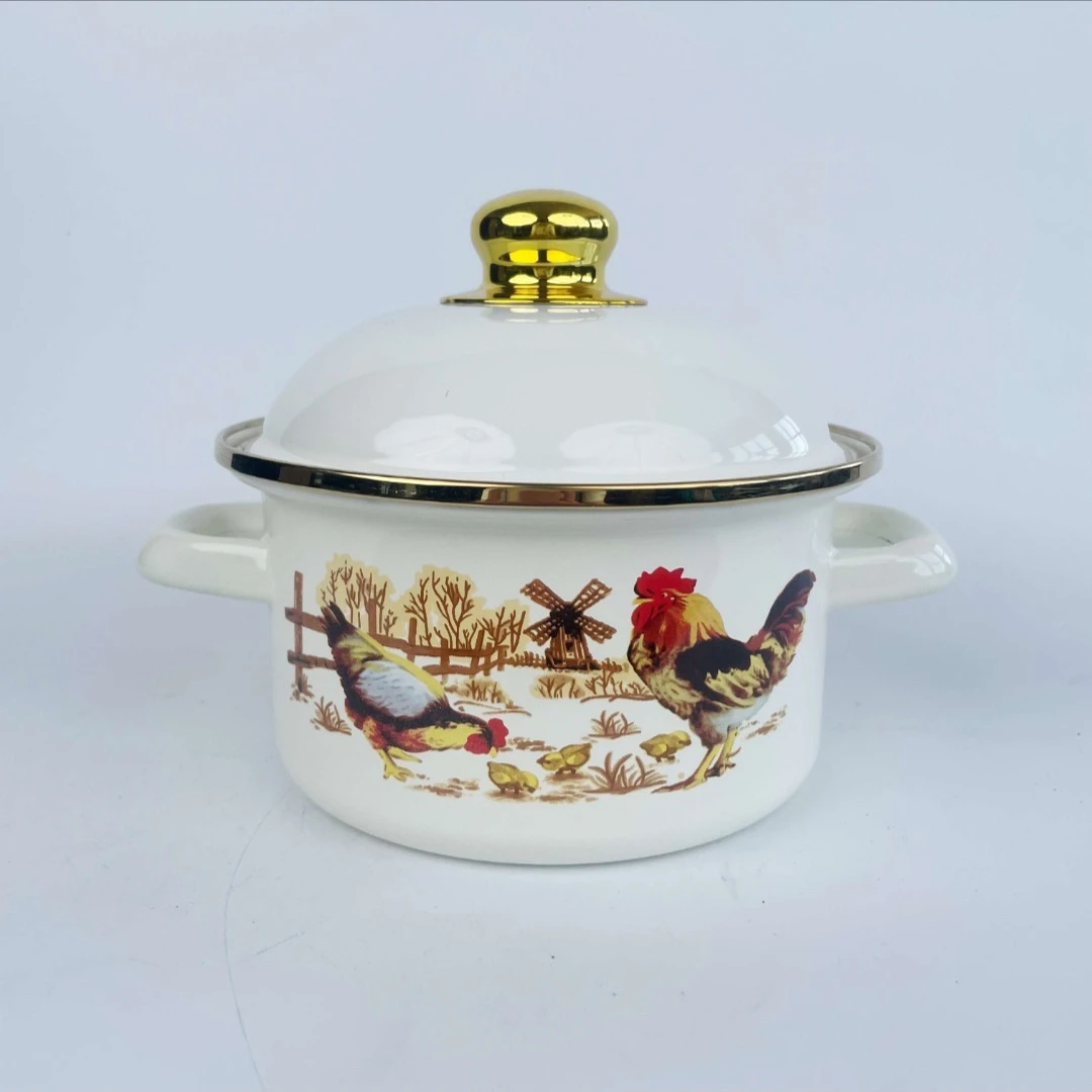 16cm大公鸡双耳搪瓷珐琅泡面杯储油罐